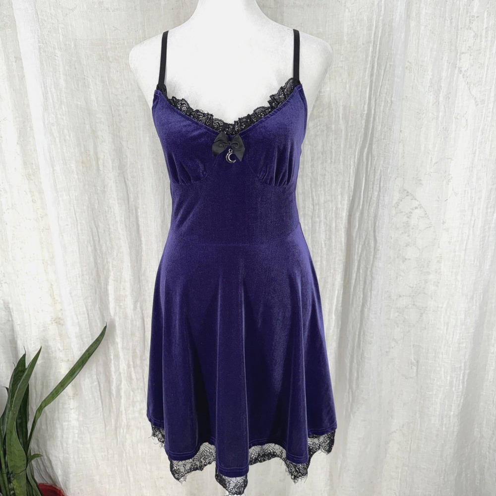 Purple Velvet Babydoll Mini Dress L Whimsigoth Witchy Halloween Celestial Y2K